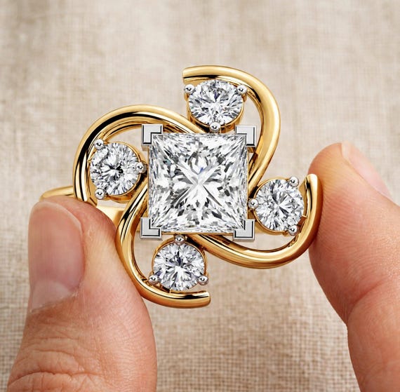 1.12 CT Lab Grown Diamond Ring, 0.80 CT Center Diamond, Floral Cluster Ring, Custom Engagement Ring