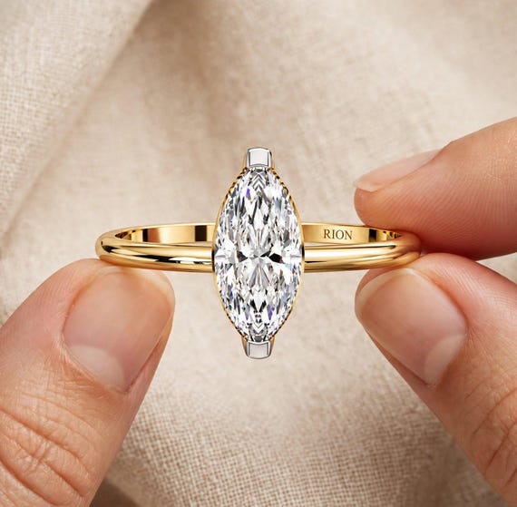 0.35 CT Lab Grown Marquise Diamond Ring, Solitaire Engagement Ring, Minimalist Custom Wedding Ring
