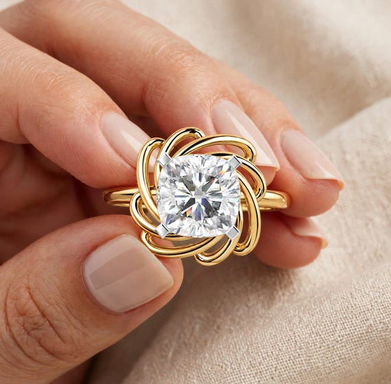 0.80 CT Lab Grown Diamond Flower Ring, Floral Cluster Engagement Ring, Custom RION Jewelry