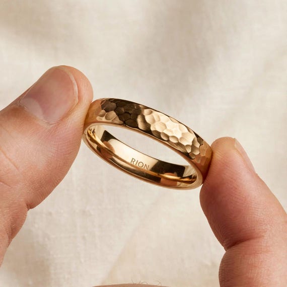 Hammered Ring With Inside Engraving | Personalized Hammered Band Ring | Custom Name Hammered Ring | Silver Gold Rose Gold Wedding Band