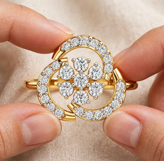 Lab Grown Diamond Floral Ring, 0.27 CT Diamond Flower Ring, Custom Ring, RION Jewelry