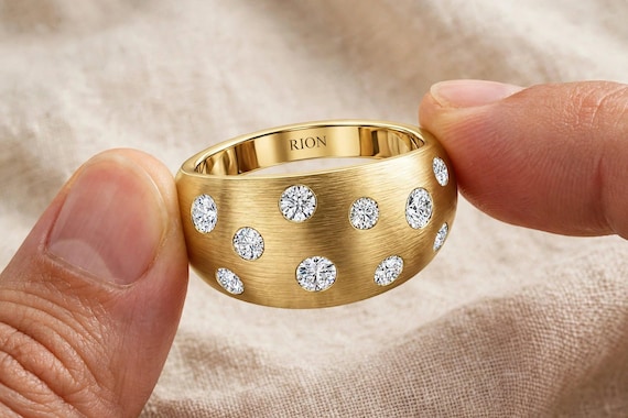 0.50 CT Lab Grown Diamond Ring, Textured Wide Band Ring, Modern Diamond Wedding Ring, Custom Ring