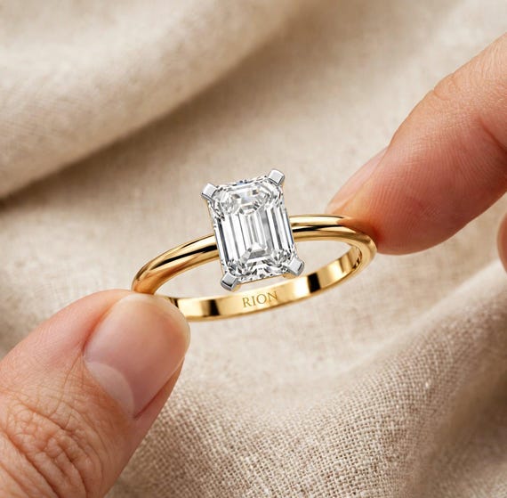 0.35 CT Lab Grown Diamond Ring, Emerald Cut Solitaire Ring, Custom Engagement Ring, Minimalist Wedding Ring