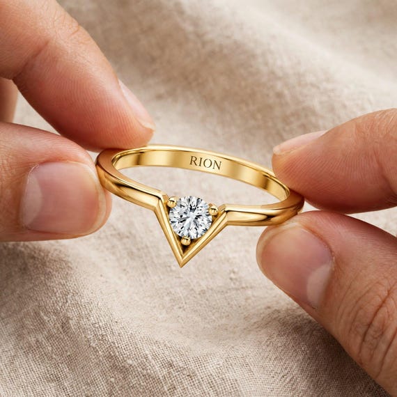 0.05 CT Lab Grown Diamond Ring, Modern V Shape Ring, Minimalist Engagement Ring, Custom Wedding Ring