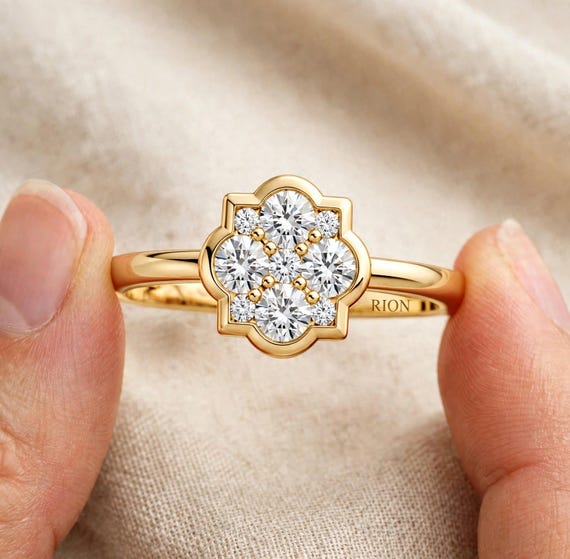 0.25 CT Lab Grown Diamond Flower Ring, Floral Engagement Ring, Nature Inspired Ring, Dainty Diamond Ring