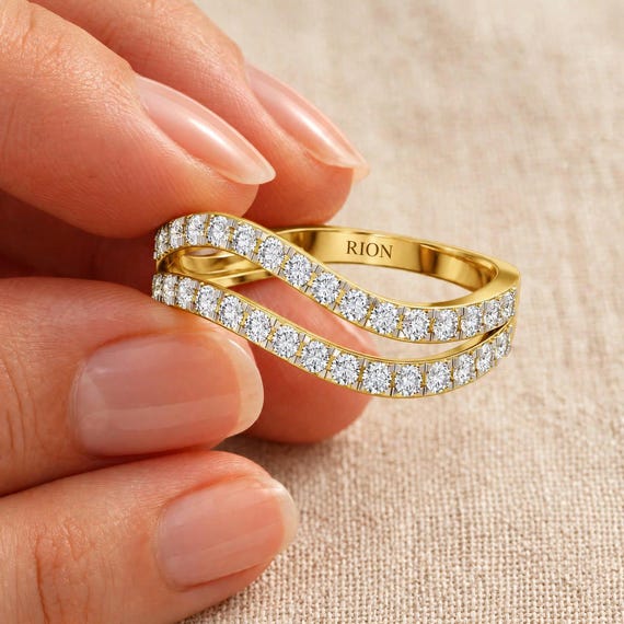 Lab Grown Diamond Crossover Ring, 0.30 CT Diamond Band, RION Double Row Ring, Custom Fine Jewelry, Anniversary Gift