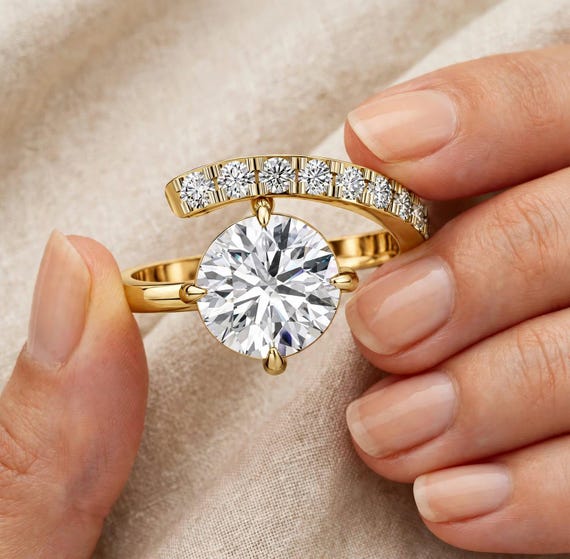 1.5 Ct Lab Grown Diamond Engagement Ring, Curved Band, Gold (RION)