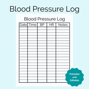 Può includere: Registro di pressione sanguigna stampabile con colonne per data, ora, pressione sanguigna, frequenza cardiaca e note.