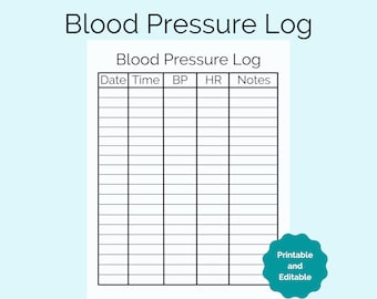 Blood Pressure Log, Blood Pressure Tracker, Blood Pressure Chart, Health and Wellness