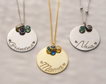 Mom Necklace with Kids Birthstones,Sterling Silver Birth Stone Necklace for New Mom,Mama Necklace,Personalized Mother Gift,Mothers Day Gift