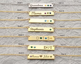 Personalized Bar Necklace - Name and Birthstone Necklace - Necklace with Birthstone and Names - Birthstone Bar Necklace - Bar Name Necklace