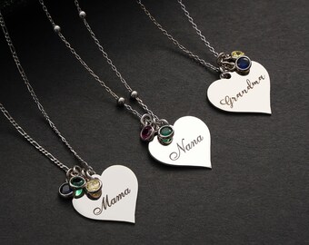 Heart Shape Swarovski Birthstone Necklace, Gold Heart Necklace, Dainty Heart Necklace, Silver Heart Necklace,Engraved Heart Necklace