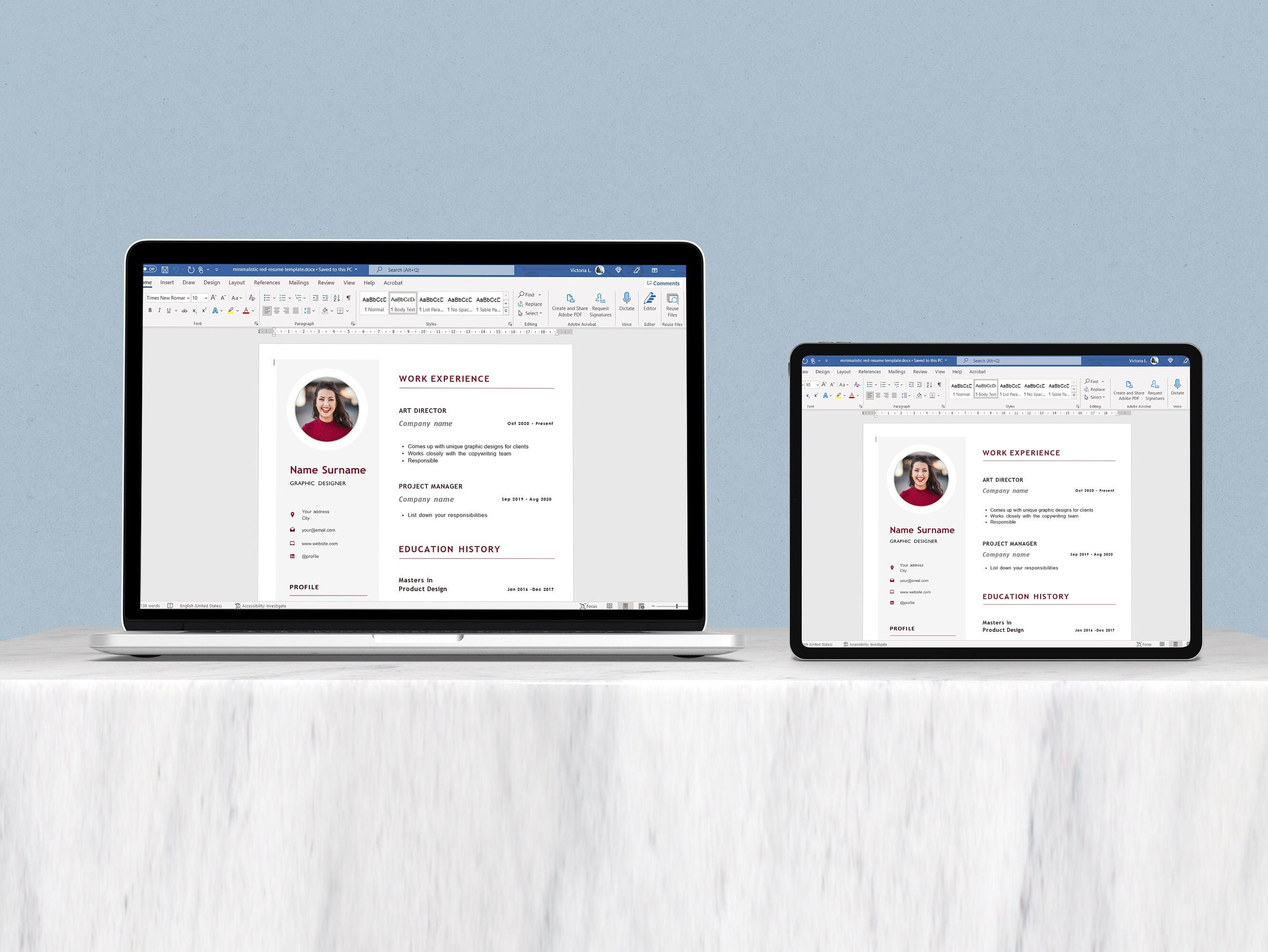 Red Minimalist Resume Template: Professional CV Design (instant ...