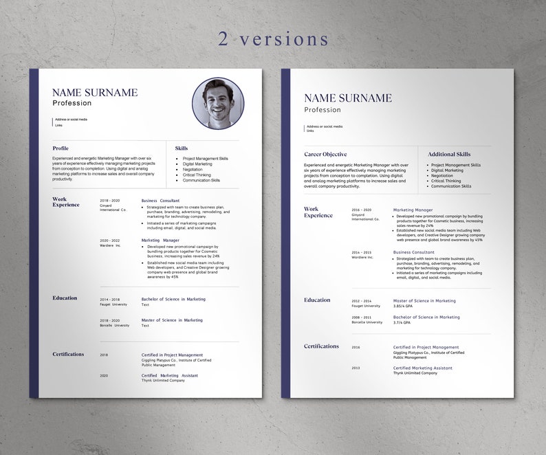Minimalist Resume Template for Word: Professional CV (instant Download ...