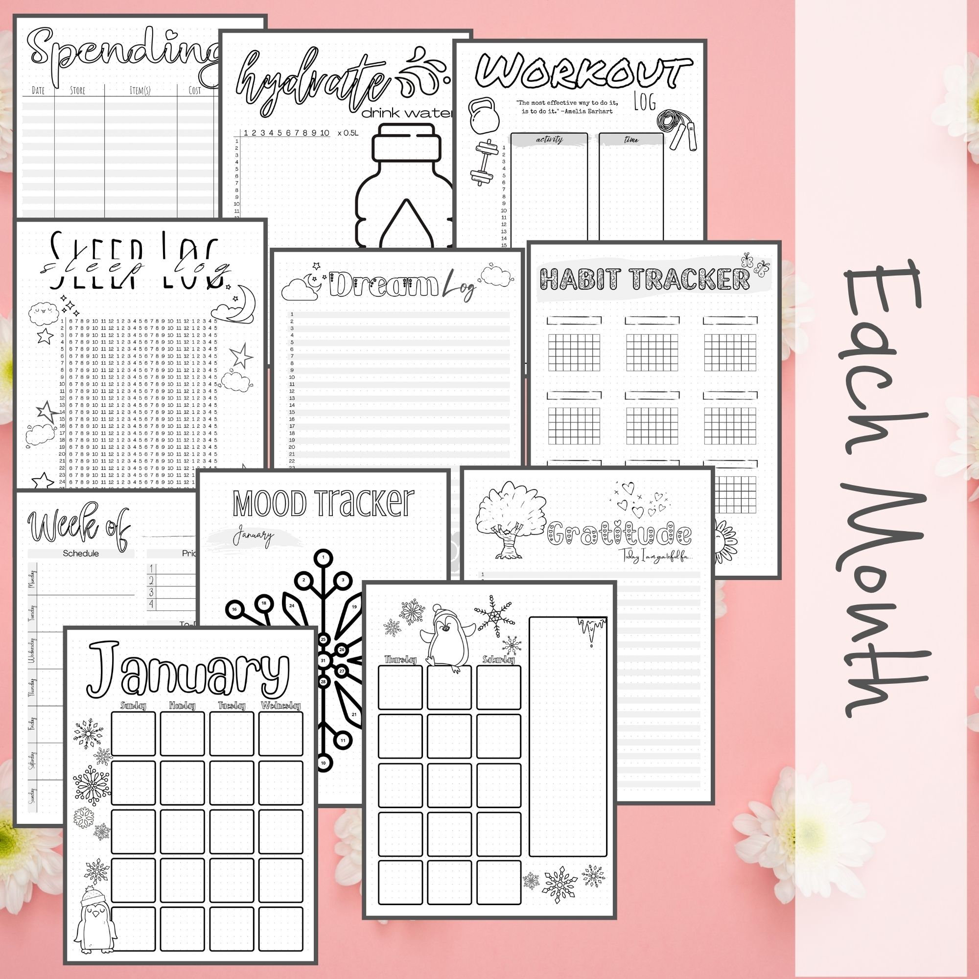 2024 Pre-Made Bullet Dotted Journal Pages; Instant Download Printable  Planner. A Premade Dotted Planner. Track Anxiety and Mental Health.