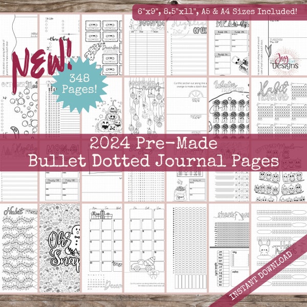 2024 vorgefertigte Bullet Dotted Journal Seiten; Sofortiger Download Printable Planner. Ein vorgefertigter gepunkteter Planer. Verfolgen Sie Angst und psychische Gesundheit.