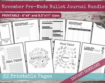 November PreMade Bullet Dotted Journal Planner Pages | Instant Download Printable Planner | Weekly Bujo Inserts Template PDF 2 Sizes