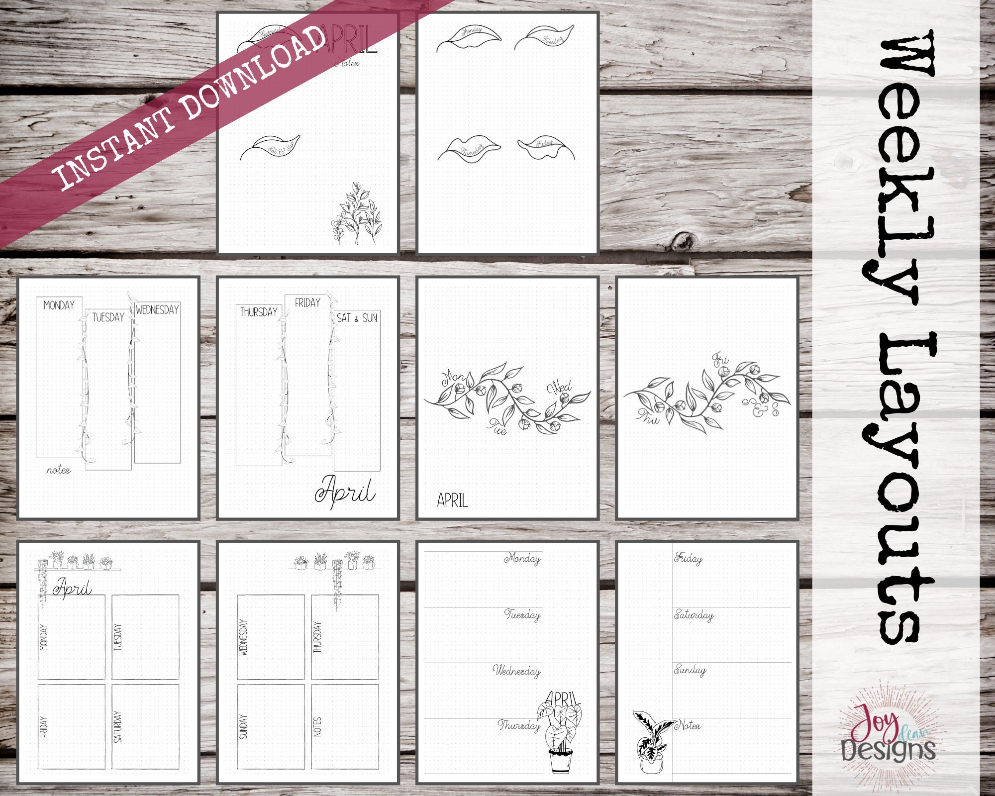 April Premade Bullet Dotted Journal Planner Pages | Instant Download ...