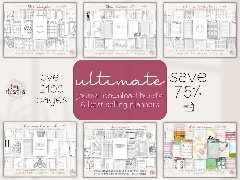 2026 Ultimate Bullet Dotted Journal Bundle 2100+ Pages | Digital Planner Download | Printable & Goodnotes Journals | Save 75% image 1