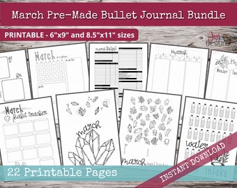 March PreMade Bullet Dotted Journal Planner Pages | Instant Download  Printable Planner | Weekly Bujo Inserts Template PDF 2 Sizes