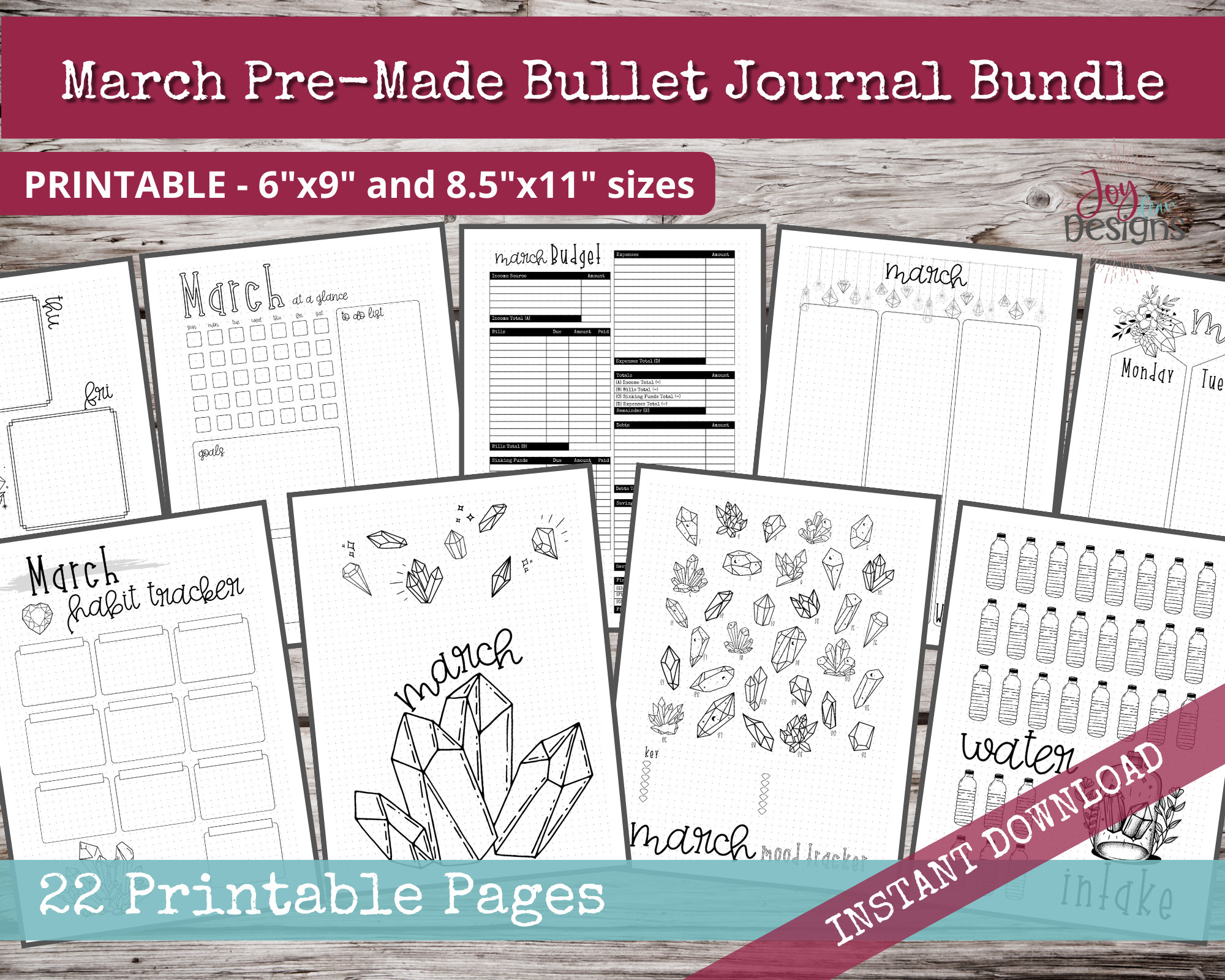 March Premade Bullet Dotted Journal Planner Pages Instant -  Sweden