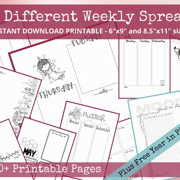 PreMade Weekly Planner Printable Bullet Dotted Journal Pages | Instant Download Printable Planner | Weekly Bujo Inserts Template PDF 2 Sizes