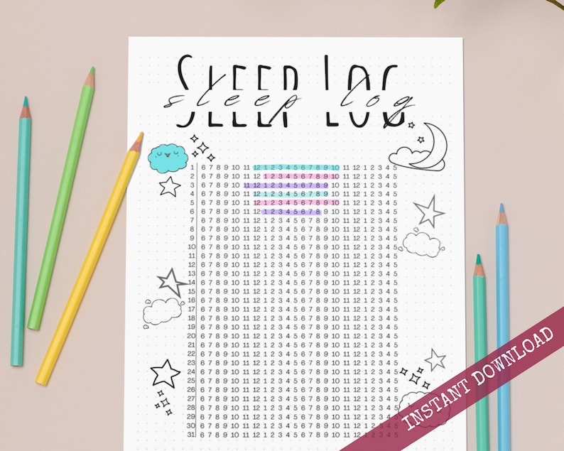 Daily Monthly Sleep Tracker Bullet Dotted Journal Page Instant Download ...