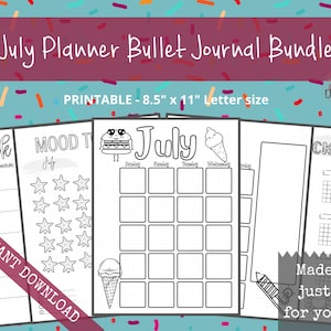 July Pre-Made Bullet Dotted Journal Pages Instant Download Printable Planner Undated