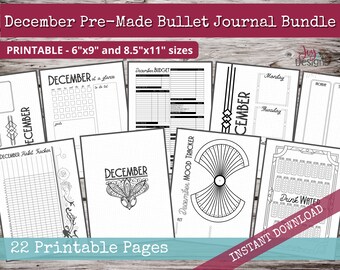 December PreMade Bullet Dotted Journal Planner Pages | Instant Download Printable Planner | Weekly Bujo Inserts Template PDF 2 Sizes