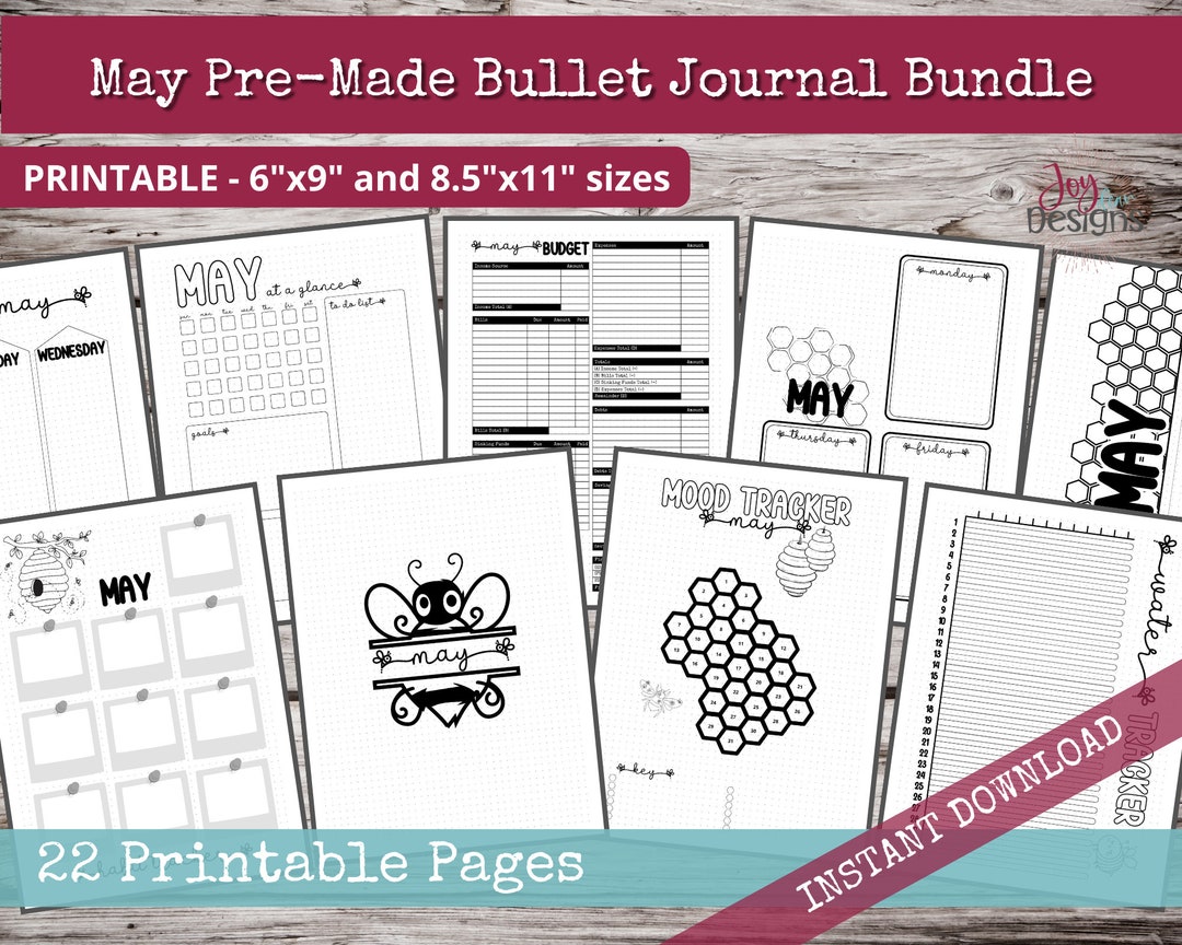 May Premade Bullet Dotted Journal Planner Pages | Instant Download ...