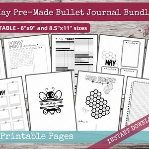 May PreMade Bullet Dotted Journal Planner Pages | Instant Download Printable Planner | Weekly Bujo Inserts Template PDF 2 Sizes