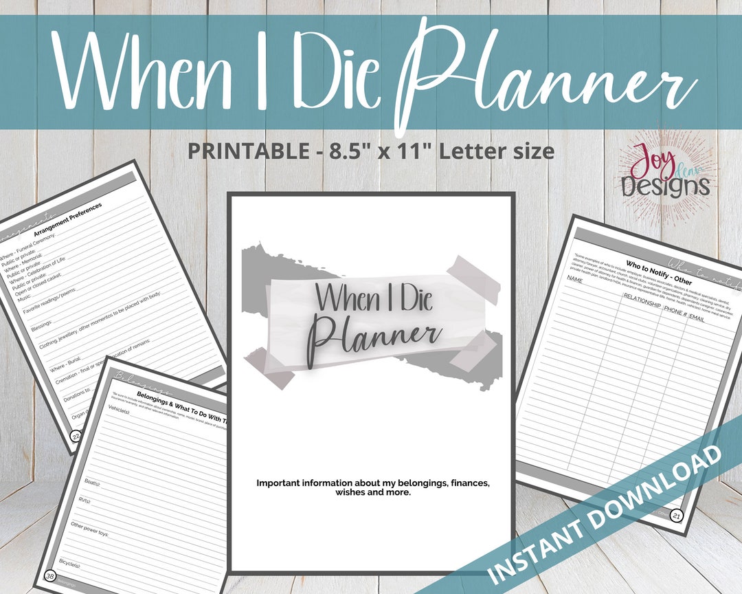 When I Die Planner | Death, Estate, Funeral Planner Organizer, Practical Notes for Those You ...