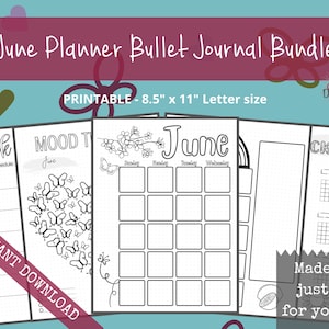 June Pre-Made Bullet Dotted Journal Pages Instant Download Printable Planner Undated