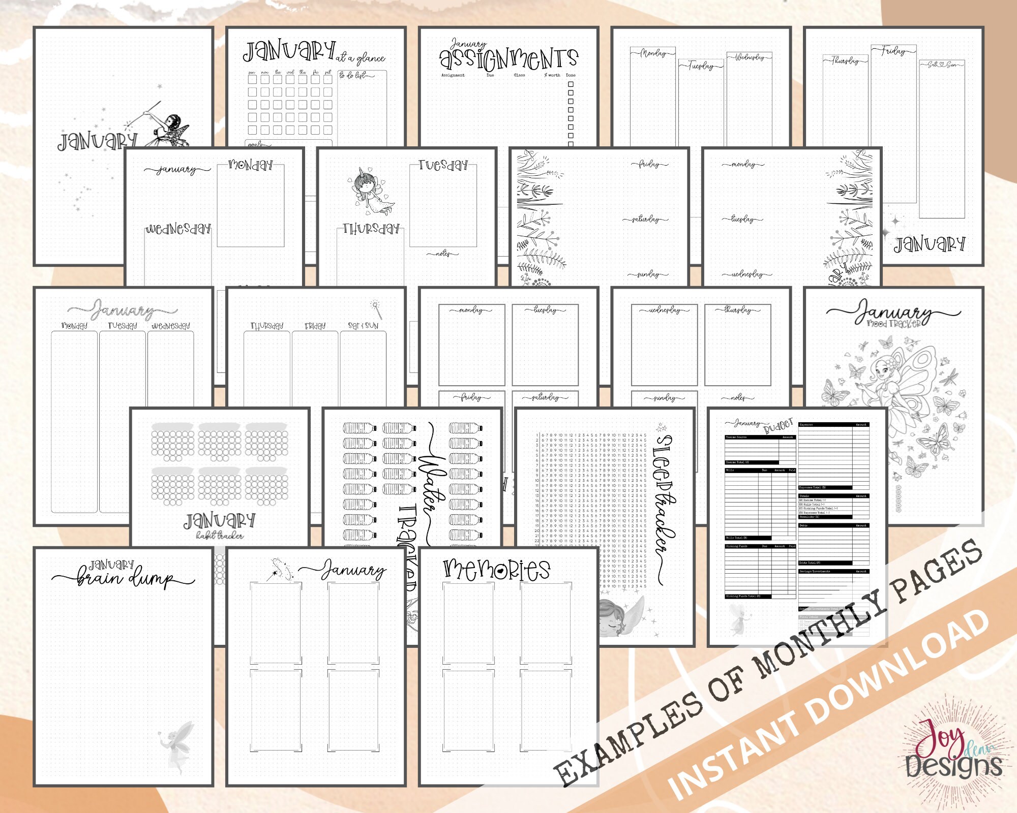 Premade Student Bullet Dotted Journal Planner Pages | Instant Download ...