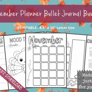 November Pre-Made Bullet Dotted Journal Pages Instant Download Printable Planner Undated Bujo