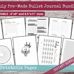 PreMade Bullet Journal Planner Pages | Instant Download Printable Planner |  Weekly Bujo Inserts Template PDF 2 Sizes | 280+ Pages