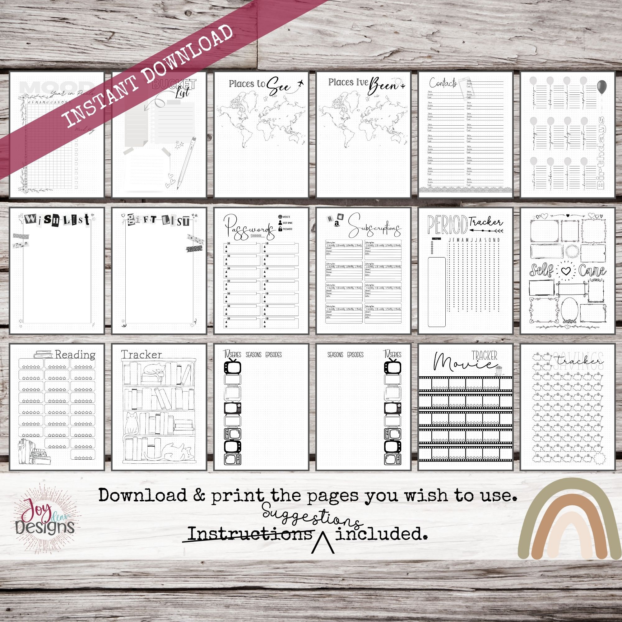 Premade Bullet Dotted Journal Planner Pages Instant Download Printable  Planner Weekly Bujo Inserts Template PDF 2 Sizes 280 Pages 