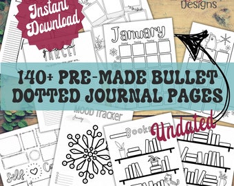 Vorgefertigte Bullet Dotted Journal Seiten | Sofort Download | Druckbarer Planer | Undatiertes Gepunktetes Journal Verwendung 2023 und 2024 | Digitales Journal