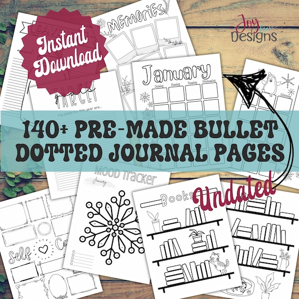 Pre-Made Bullet Dotted Journal Pages | Instant Download | Printable Planner | Undated Dotted Journal Use 2023 and 2024 | Digital Journal