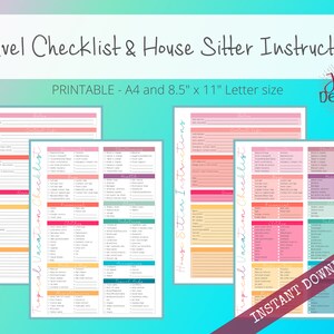 Travel Packing List for Tropical Vacation Including House and Pet Sitter Instructions - Digital Instant Download - 2 Designs - 2 Sizes