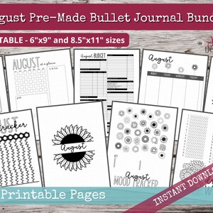 August PreMade Bullet Dotted Journal Planner Pages | Instant Download Printable Planner | Weekly Bujo Inserts Template PDF 2 Sizes