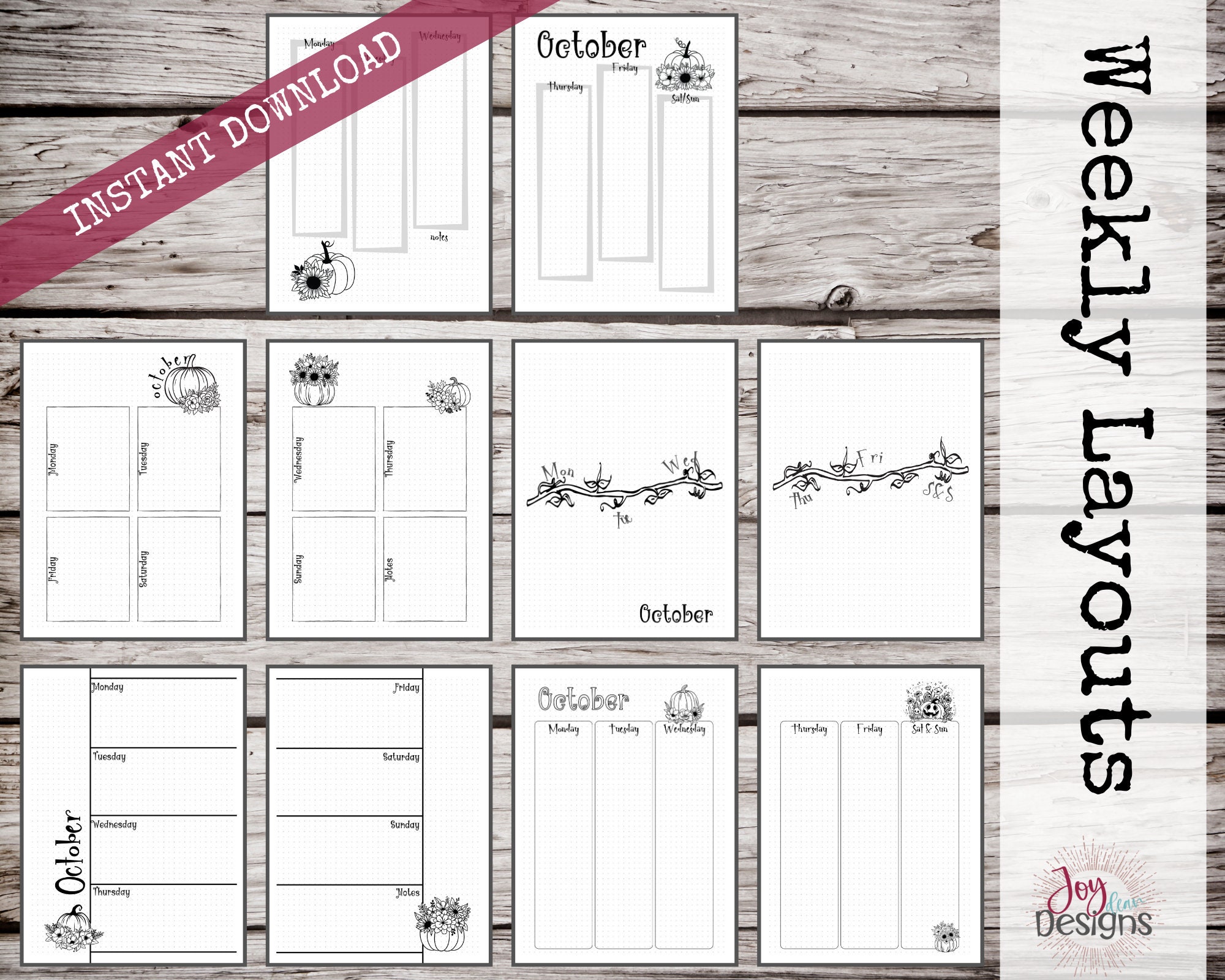 October Premade Bullet Dotted Journal Planner Pages | Instant Download ...