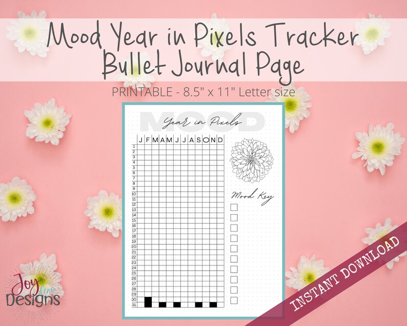 Daily Mood Year in Pixels Tracker Bullet Dotted Journal Page Instant ...