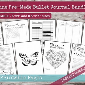 June PreMade Bullet Dotted Journal Planner Pages | Instant Download Printable Planner | Weekly Bujo Inserts Template PDF 2 Sizes