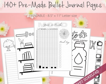 Komplette vorgefertigte Bullet Dotted Journal Seiten Sofortiger Download Printable Planner