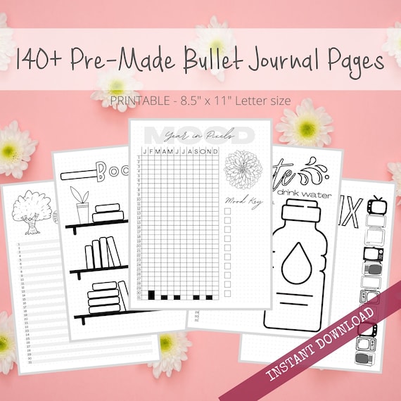 Complete Pre-made Bullet Dotted Journal Pages Instant Download