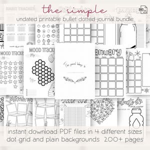 The Simple: Planner diario punteggiato senza data, pagine Bujo stampabili predefinite con tracker e modelli, 4 dimensioni con e senza punti