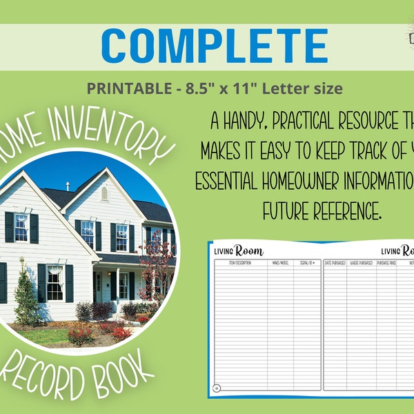 Home Inventory Record Book: Complete Home Inventory and Maintenance System to Keep Track of Personal Property - Digital Instant Download