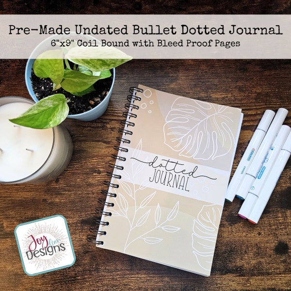 Pre-Made Bullet Dotted Journal Undated Coil Spiral Bound With No Bleed Through Pages | Dot Grid Notebook | Premade Aesthetic Dotted Planner