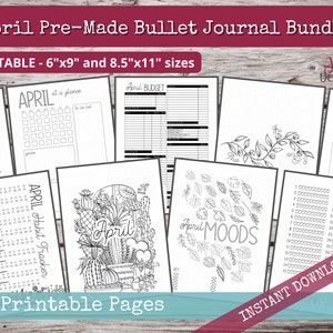 April PreMade Bullet Dotted Journal Planner Pages | Instant Download Printable Planner | Weekly Bujo Inserts Template PDF 2 Sizes